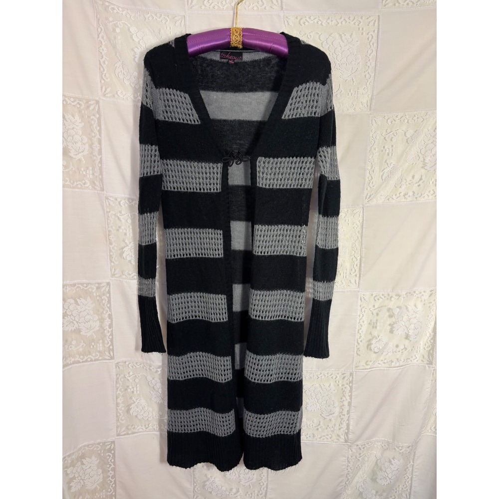 Y2K‎ Lightweight Knit Striped Indie Grunge Whimsigoth Duster Cardigan Size S-M